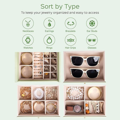 Dajasan Large Jewelry Boxes for Women, Jewelry Holder Organizer Box, Jewelry Storage Organizer, Jewelry Gift Box for Christmas, Valentine's Day, Birthday, Mother's Day (Avocado Green)