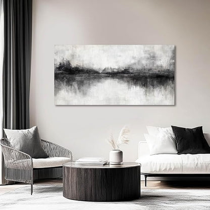 Pictures for Living Room Wall Decoration Black Wall Decor Dining Room Abstract Canvas Wall Art White Home Decor Black And Grey Office Artwork 20"x40"