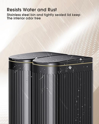 CEROELDA Black Bathroom Trash Can with Lid-10L/2.6 Gallon Stainless Steel Step Slim Garbage Can-Rectangle Pedal Trash Bin for Narrow Office, Kitchen, Bedroom, Toilet-Soft Close