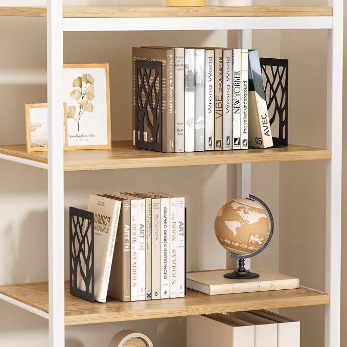 MaxGear Book Ends Tree Design Modern Bookends for Shelves, Non-Skid Book Holder, Heavy Duty Metal Book Storage for Books/CDs, Decorative Book Stopper for Home, 7 x 4.7 x 3.5”, Black,2 Pair/4 Pieces