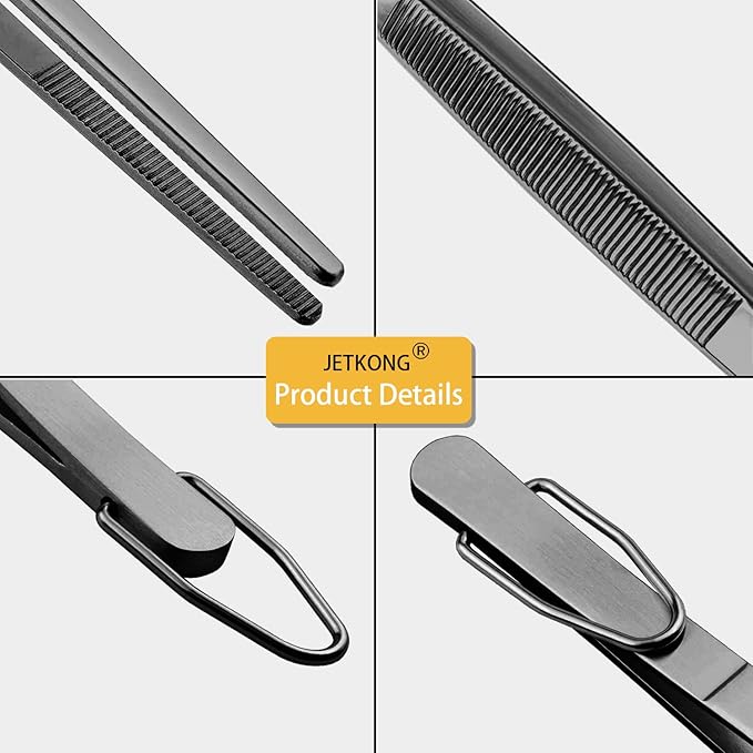 JETKONG Extra Long Kitchen Tweezers Heavy Duty Stainless Steel Cooking Tweezers, Set of 3 (9 12 14 Inch, Black)