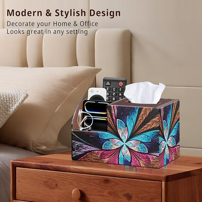 BLIENCE PU Leather Square Tissue Box Cover - Multi-Functional Tissue Box Holder, Tissue Box Cover with Storage,Tissue and Remote Control Holder, Cube Tissue Box Organizer Bedroom Nightstand End Table