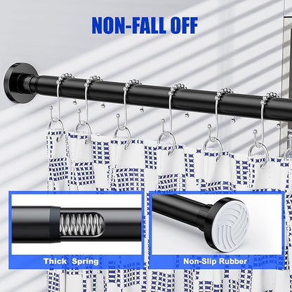 Ausemku Shower Curtain Rod 32-80 Inch Adjustable - Heavy Duty No drill Spring Tension Shower Rod, Non-Slip Rustproof Telescopic Rod for Bathroom, Black