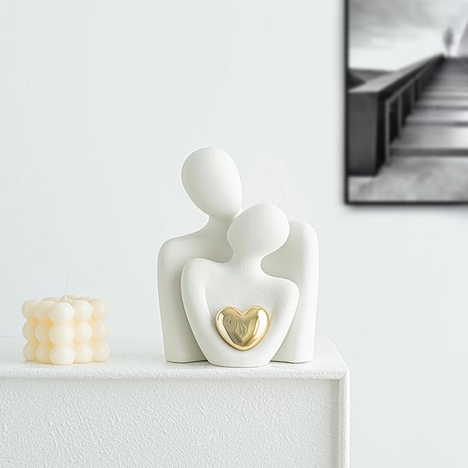 GJFASGF Ceramic Couple Statue - Modern Shelf Decor Knick Knacks for Shelves, Valentine's Day Wedding Gifts, Home Decor for Living Room, Bedroom, Bookshelf & TV Stand (L)