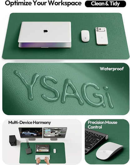 YSAGi Leather Desk Pad Protector, Office Desk Mat, Large Mouse Pad, Non-Slip PU Leather Desk Blotter, Laptop Desk Pad, Waterproof Desk Writing Pad for Office and Home (Jade Green, 31.5" x 15.8")