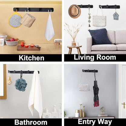 Coat Rack, Heavy Duty Stainless Steel 4 Tri Coat Hook Hanger, Wall Mounted Storage Wall Hooks, Rustic Clothes Hook/Key Hook Rail for Bathroom Kitchen Entryway(4 Hook Black)