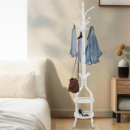 72.8in Coat Rack Freestanding 12 Hooks Coat Tree with Umbrella Holder Metal Modern Coat Hanger Stand for Entryway, Purse Rack Hat Rack Stand for Living Room Bedroom Office (White)