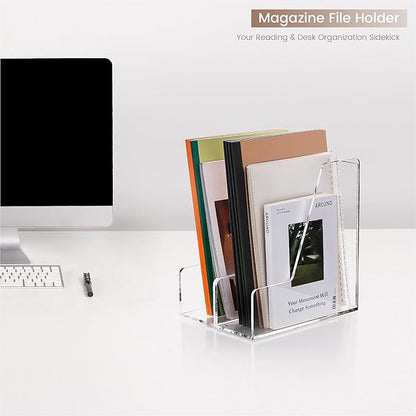 YUXUN Acrylic Magazine File Holder,Clear Desk Organizer File Holder Stand for File/Magazine/Binders/Notebook/Envelopes,Multi-purpose Coloring Comic Book Storage for Home/Office/Classroom Organization