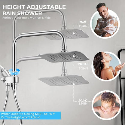 Ryamen Dual Shower Head Combo, 8'' High Pressure Rain Shower Head with Handheld Spray, 6+1 Spray Settings Handheld Showerhead, Height Adjustable, One-touch Pause Button, Chrome Polished