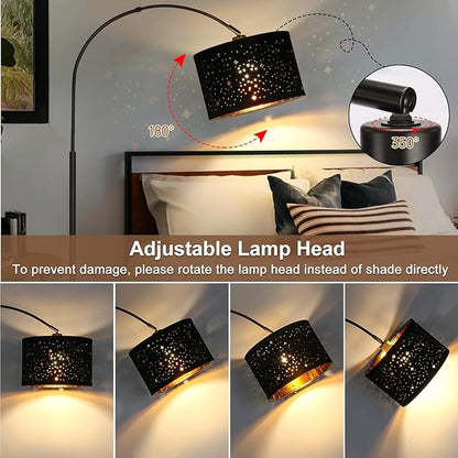 Seaside Village Modern Arc Floor Lamp, Tall Pole Lamp with Black Stars Lampshade, Arched Reading Light with 350Adjustable Lamp Head, Over Couch Hanging Light for Living Room, Bedroom, Office (Black)