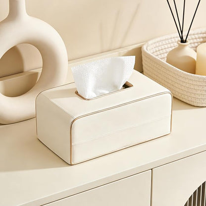 Begei Rectangular Resin Leather Tissue Box Cover for Home Decor, Modern Heavy Tissue Box Holder for Bathroom Countertop, Tabletop, Night Stand, Vanity Table, Office, Beige