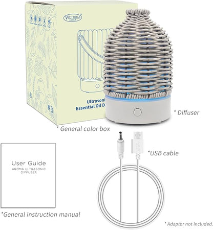 Essential Oil Diffuser - Multifunction Aromatherapy Diffuser 7 LED Color Changing Light 100ML Rattan Diffuser Easy to Clean Suitable for Home,Office (Grey)