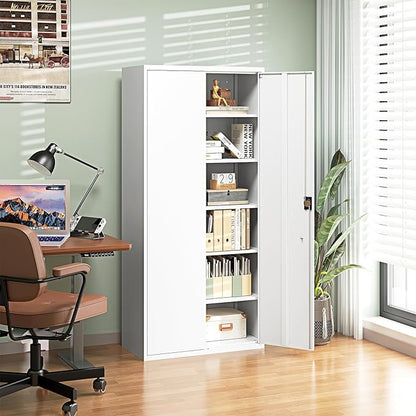 Letaya Metal Garage Storage Cabinets with Lock Door and Adjustable Shelves, Steel Tool Cabinets for Home,Office,Warehouse Organisieren (White, 71" H)