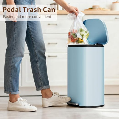 PayLessHere Stainless Steel Trash Can with Lid - Removable Inner Bucket, Foot Pedal Soft Close for Office, Home, Kitchen Garbage Bin (Blue, 13 G)