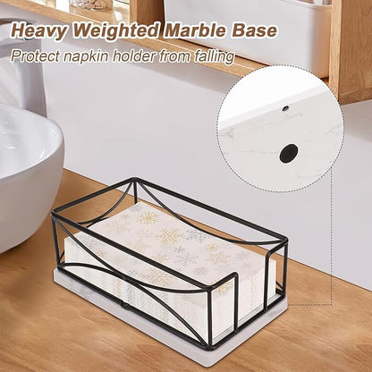 Livabber Guest Napkin Holder, Metal Bathroom Paper Hand Towel Storage Modern Napkin Tray Caddy for Countertop, Table Kitchen, Dinning Room (Black, Marble Base)