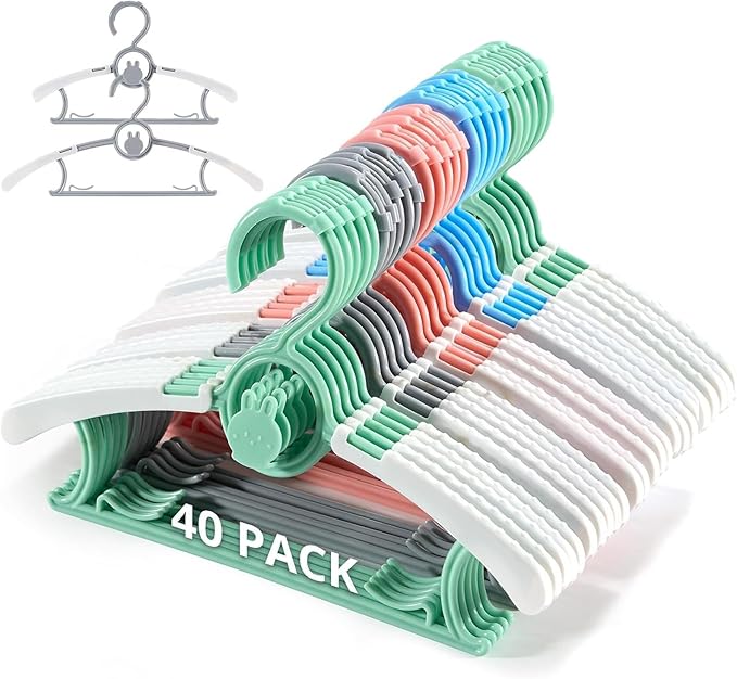 Baby Hangers for Closet Adjustable, Extendable & Stackable Kids Hangers, 11~14inch Non-Slip Plastic Kid Hangeres, Toddler Hangeres for Infant Baby Toddler Children Nursery Teen, Mix Colors, 40PCS