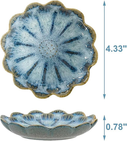 Lotus Ceramic Jewelry Tray, Small Trinket Jewelry Ring Holder Organizing Dish, for Parents Daughter Friends Sister, Birthday Gifts for Women, Retro Blue