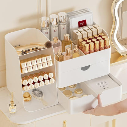 Makeup Organizer with Drawers, Large Capacity Countertop Organizer for Vanity, Bathroom and Bedroom Desk Cosmetics Organizer, Easy To Storage Skincare, Brushes, Eyeshadow, Lipstick (All Green)