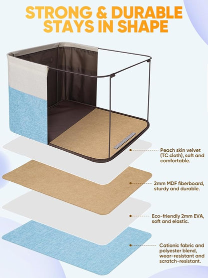 BALEINE 4 Pack Fabric Closet Storage Bins for Shelves, Linen Closet Organizers and Storage, Decorative Baskets for Organizing, Shelf, Clothes, Home, Office (Skyblue, 15''x11''x9.5'')