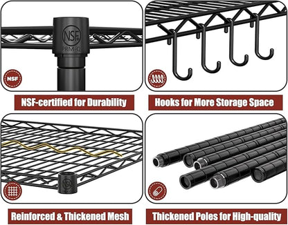 PrimeZone 5 Tier 80.7" H x 55.5" W x 24" D Wire Shelving with Wheels 3000lbs NSF Certified Storage Shelves Heavy Duty Metal Shelf Adjustable Rolling Rack Commercial Garage Restaurant Warehouse 6Pack