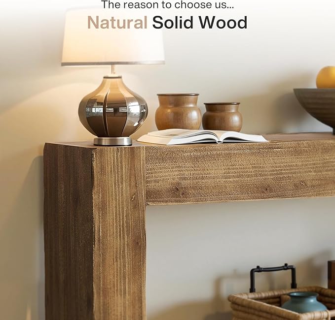 Tribesigns 63-Inch Solid Wood Console Sofa Table, Farmhouse Long Entryway Table Behind Couch for Living Room, Entrance, Hallway, Foyer, Easy Assembly