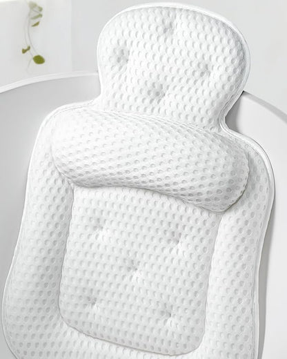 Bath Pillows for Tub, Comfortable Bathtub Cushion for Head and Neck with Soft 3D Mesh Fabric and 54 Non-Slip Suction Cups, Relaxing Tub and Shower Accessories Spa Gift White Extra Thick