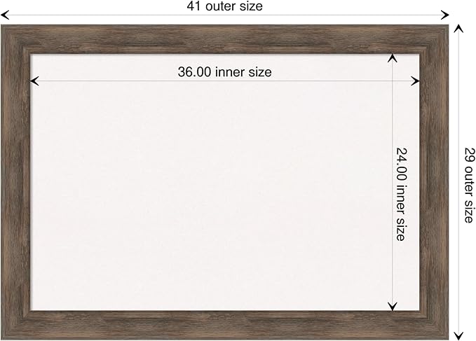 Amanti Art White Cork Board for Wall, 29x41 Vision Board with Brown Wood Frame, Large Corkboard Office Decor for Home Organization, Rustic Farmhouse Corkboard Pinboard to display items for home