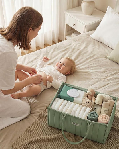 Blissful Diary Baby Diaper Caddy Organizer, Stylish Storage Basket for Newborn Essentials and Diaper Station, Gift for Baby Shower and Registry Must-Have, Sage Green