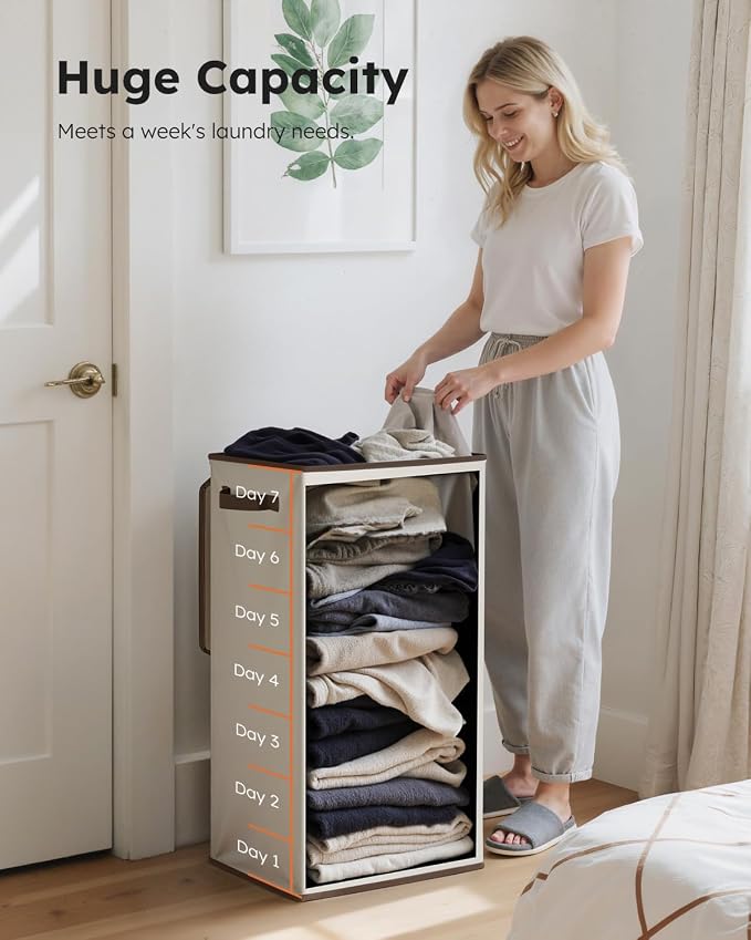 SOLEDI Clothes Hamper with Lid - 100L XL - Large Laundry Basket with Removable Bag, Collapsible Laundry Baskets, Convenient Storage - Hampers for Laundry for Bedroom, Bathroom, Closet, Dorm, Off-White