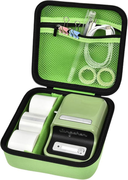 ALKOO Case Compatible with NIIMBOT B21 / B1 Label Maker Wireless Thermal Label Printer, Holder for Inkless Label Maker & Labeling Tapes Refills, with Mesh Pocket for Cable Accessories (Green)