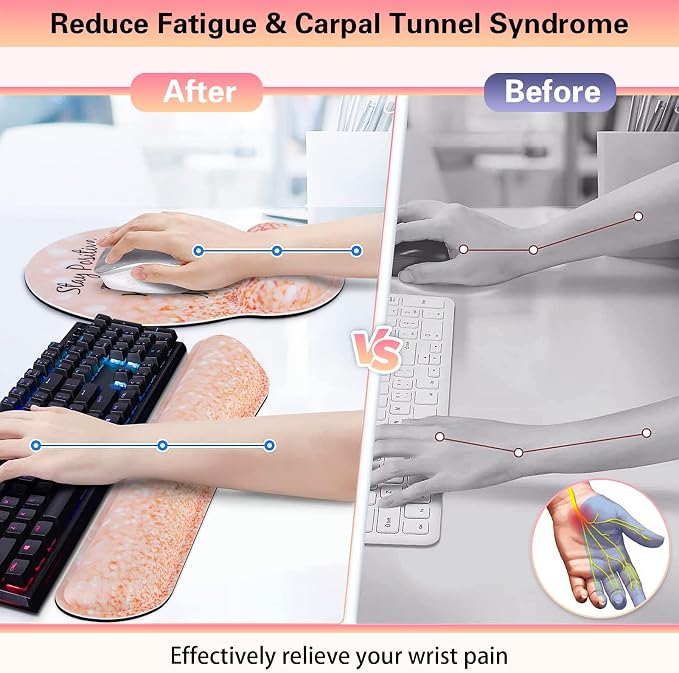 Mouse Pad with Wrist Support, Canjoy 3-in-1 Keyboard Wrist Rest + Ergonomic Mouse Pad + Coaster, Gel Wrist Rest for Computer Keyboard, Easy Typing & Pain Relief