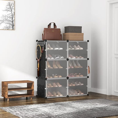 ROJASOP 6-Tier 24-Pair Expandable Shoe Rack Organizer with 2 Hooks, Black