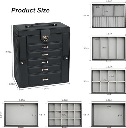 Large Jewelry Organizers and Storage, Large Jewelry Box for Women Large Jewelry Organizer, Women Jewelry Box with Mirror, Best Women Gift, Black