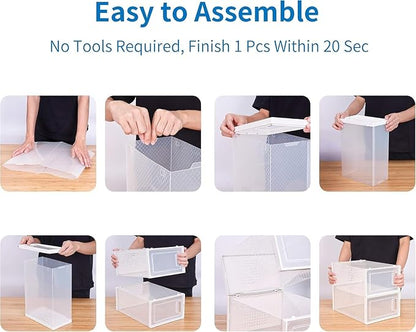Seseno 12 Pack Shoe Organizer Storage Bins Clear Plastic Stackable Shoe Boxes for Closet, Space Saving Foldable Shoe Storage Case, Sneaker Storage Shoe Box Container