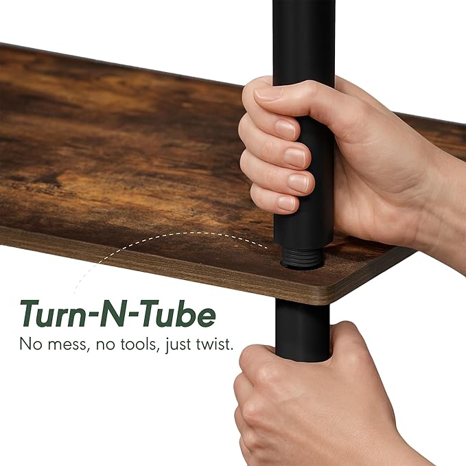 Furinno Turn-N-Tube Storage Shelves, 3-Tier Open Frame Book Shelf, Standing Corner Shelf, Toolless Open Shelves, for Organization and Storage, Living Room, Garage, Home Office, Amber Pine