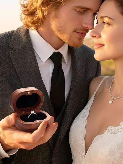 Custom4U Personalized Photo Ring Box for Proposal Wooden Engagement Ring Holder Box Wood Rustic Ring Storage Box Wedding Jewelry Gift for Women