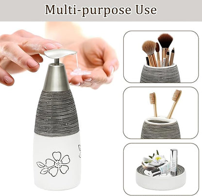 CERBIOR Bathroom Accessories Set,4 Pcs Ceramic Bathroom Decor Accessory,Includes Toothbrush Holder, Toothbrush Cup, Soap Dish for Decorative Countertop and Housewarming Gift, (White Flower)
