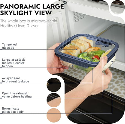 10-Pack Glass Food Storage Containers with Tempered Lids – Borosilicate, Airtight, Oven-Safe (-4°F~950°F), BPA-Free, 4.4 & 1.6 Cup, Leak-Proof, Dishwasher Safe (Blue)