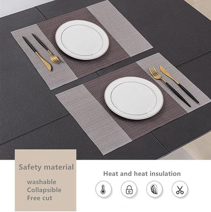 Tableware Mat Set of 10 Washable and Stain Resistant Woven Meal Mats, Thermal Insulation Mat 12x18 Inches,Heat-Resistant, Scald Resistant and Waterproof for Kitchen and Dining Table (Grey)