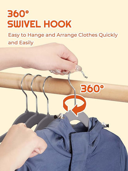 HOUSE DAY 14 Inch Kids Velvet Hangers 50 Pack, Durable Big Kid Hangers for Youth, Teen, Non Slip Kids Felt Hanger, Cute Childrens Hanger for Closet, Grey
