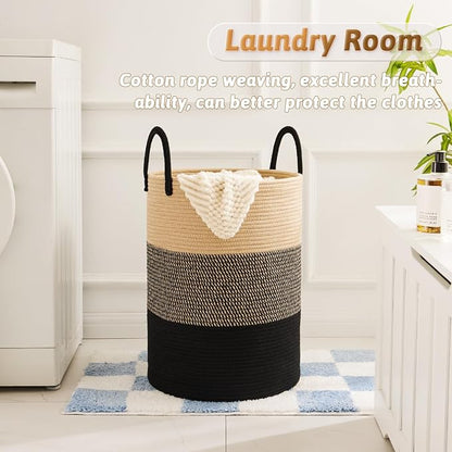 Artfeel Laundry Basket,Woven Cotton Rope Laundry Hamper,100L for Decorative Storage of Dirty Clothes,Toys and Blankets in Bathroom,Bedroom and Living Room