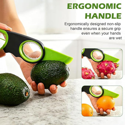 [YQBHDMTM] 3-in-1 Avocado Slicer Knife with Pitter & Peeler, Stainless Steel Blade Avocado Cutter Tool for Slicing, Pitting & Scooping – Dishwasher Safe, Green