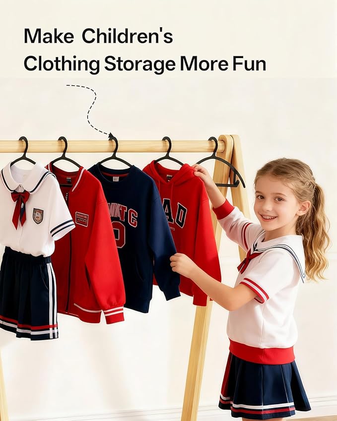 100 Pack Kids Hangers, Non-Slip & Sturdy Coat Hangers, Ultra-Thin Plastic Suit Hangers for 7-12 Years Old, Dry & Wet Dual-Use Multi-Scenario Storage, Holds Up to 11 LB, 14" W,Black,UAPY09100B