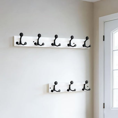SKOLOO 30-Inch White Wood Coat Rack Wall Mount with 5 Triple Hooks - Ideal for Family Entrances, Classrooms, and Pet Supplies Storage - Perfect Coat Hooks for Wall, Pack of 2
