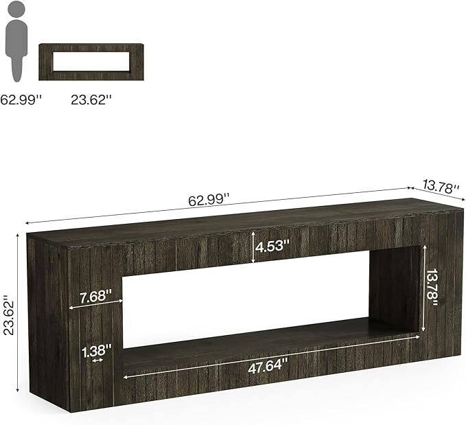 Tribesigns 63-Inch Low Sofa Console Table with Storage Shelf, 2-Tier Wooden Long Entryway Table, Industrial Behind Couch Unit for Living Room, Study Room, Entrance, Hallway