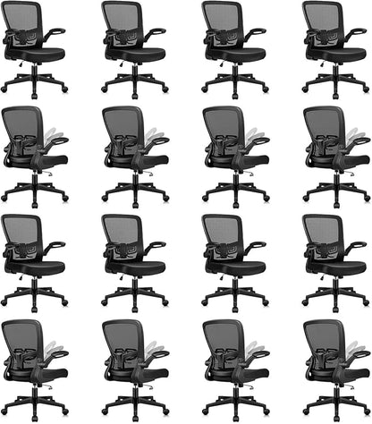 Desk Chairs with Wheels, Ergonomic Mesh Office Chair Adjustable Height and Swivel Lumbar Support Home Office Chair with Flip Up Armrests, Set of 16