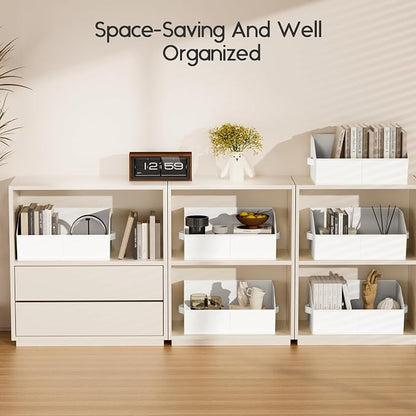 Homsorout Large Closet Organizers and Storage Bins - 8 Pack Trapezoid Storage Baskets for Shelves, Foldable Fabric Baskets with Handles Ideal for Closet, Basket, Wardrobe and Shelf Storage, White