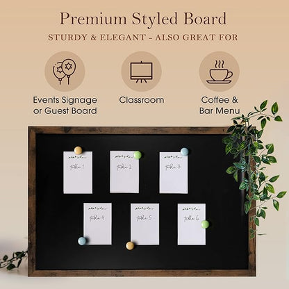 Loddie Doddie Magnetic Chalkboard & Magnet Board - 24 x 36in Rustic Wood Frame - Stain-Resistant Chalkboard Signs - Magnetic Photo & Note Display Board - Easy-Hang Wall Decor & Chalk Calendar