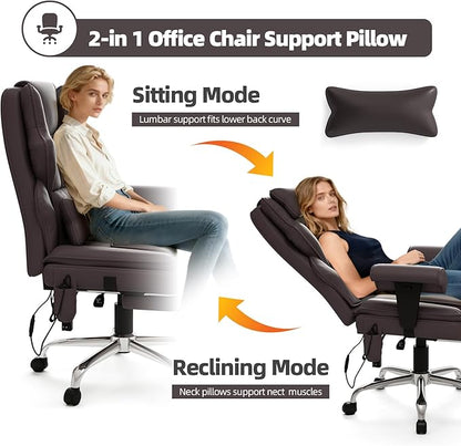7-Point Massage Office Chair,Heated Manageral Chair,Ergonomic Executive Chair with Footrest,Adjustable Armrest，Computer Chair for Offices, Study Areas, Gaming Spaces,Brown