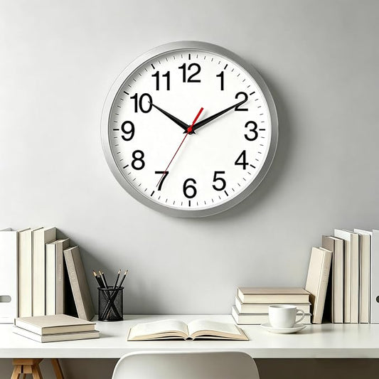 Rohioue Wall Clock Modern 8 Inch Battery Operated Silent Non Ticking Small Analog Clock Decorative for Living Room Office Home Bedroom Kitchen Bathroom(Silver)